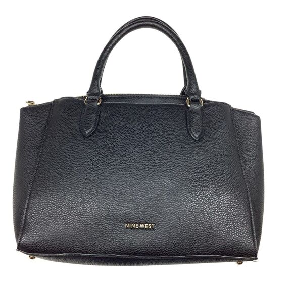 Nine West Josie Black Satchel Handbag Purse Pebble Vegan Leather Modern Classic - Picture 1 of 16